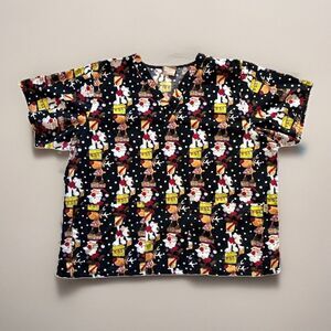 Tafford Womens Plus Size 2XL XXL Scrub Top Christmas Santa Short Sleeve